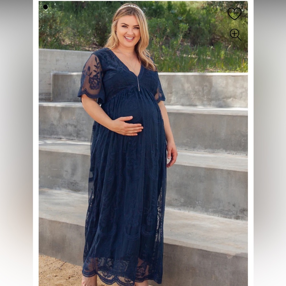 Pinkblush Navy Blue Mesh Overlay Plus 1X Maternity Dress NWT